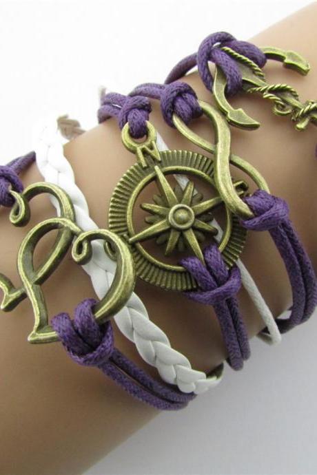 Anchor Heart Hand-made Leather Cord Bracelet