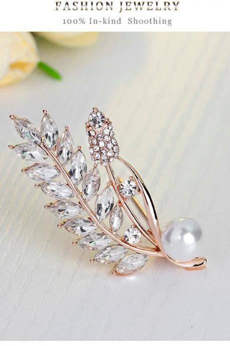 High-grade lady pearl diamond leaves Brooch