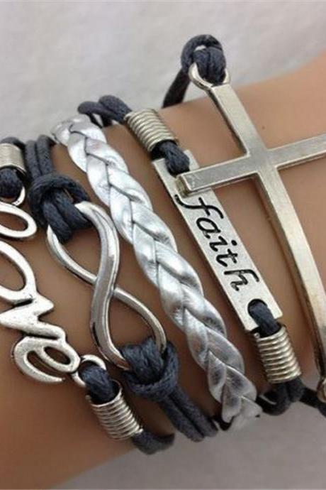 Love 8 Cross Fashion Leather Cord Bracelet
