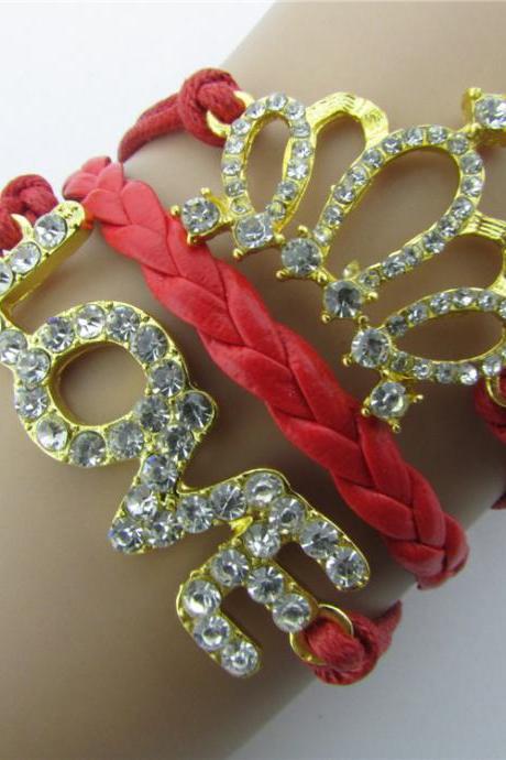 Crown LOVE Retro Leather Cord Bracelet