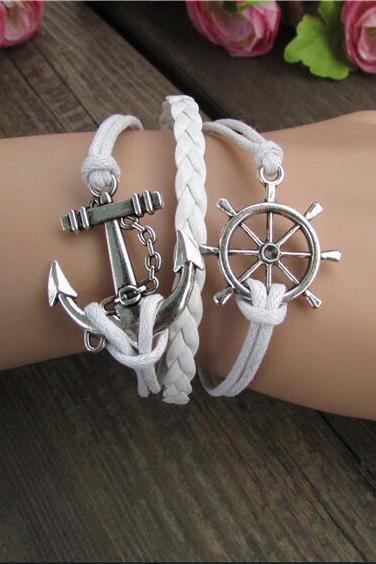 Bright Anchor Hand-made Leather Bracelet