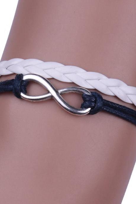 Simple Fashion Black White Hand-made Leather Cord Bracelet