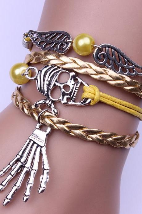 Personality Skull Handmade Golden Rope Bracelet
