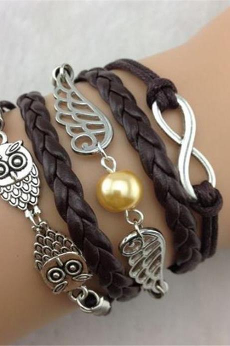 Black Owl Wings Fashion Multilayer Woven Bracelet