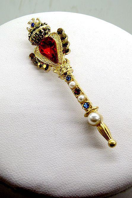 Baroque Red Crown Wand Brooch