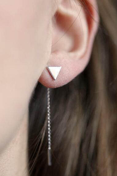 Smooth Triangle Chain Tassel Earrings