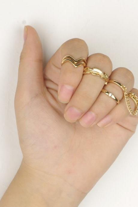 Crystal Leaves Multi-finger Four-piece Ring Set