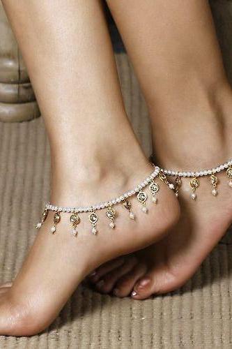 Pearl Crystal Tassel Single Anklet