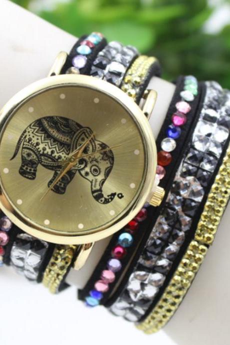 Colorful Beads Strap Elephant Watch