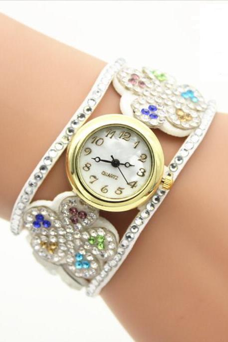 Crystal Hollow Out Flower Strap Watch