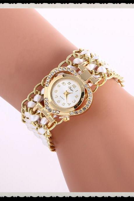 Personality Crystal Heart Adjustable Woven Watch