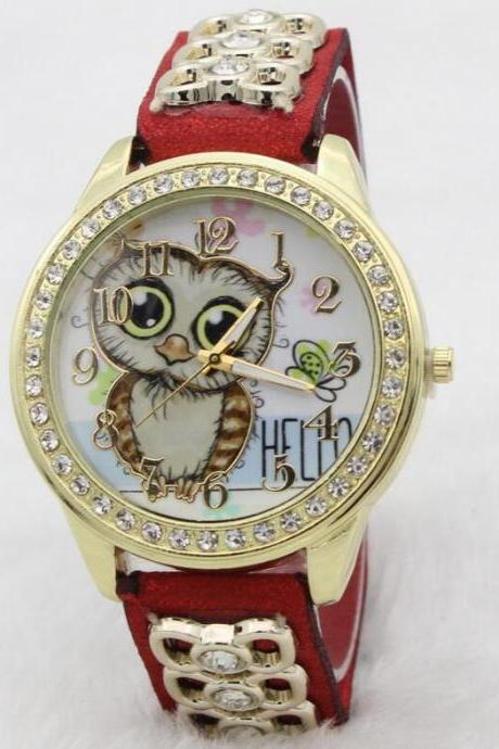 Owl Print Bowknot Chain Watch