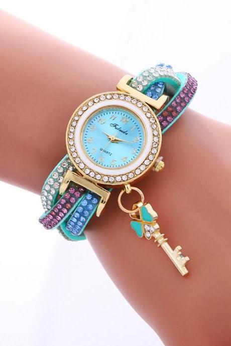 Colorful Crystal Twist Strap Key Watch