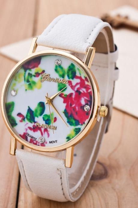 Floral Print Crystal Fashion Watch