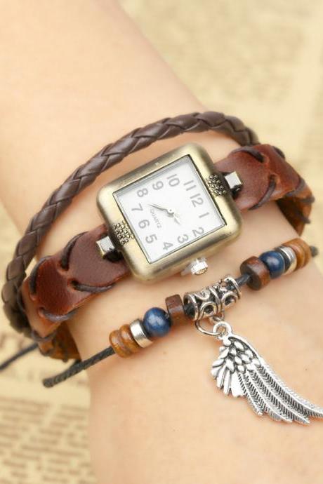 Angel' Wing Square Dial Woven Bracelet Watch