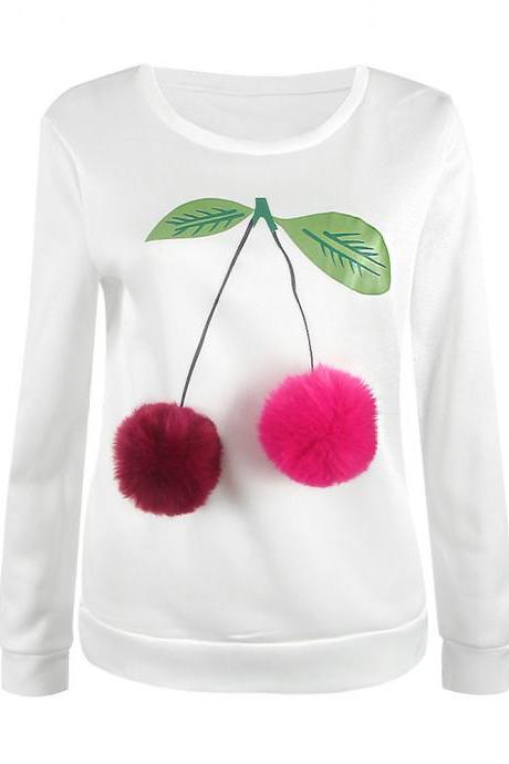 Cute Furry Ball Cherry Scoop Long Sleeve T-shirt
