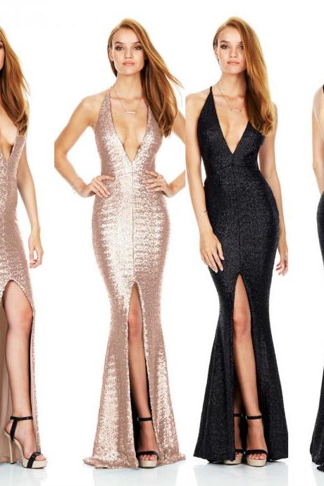 Sexy Open Back Sequined Deep V Club Dress