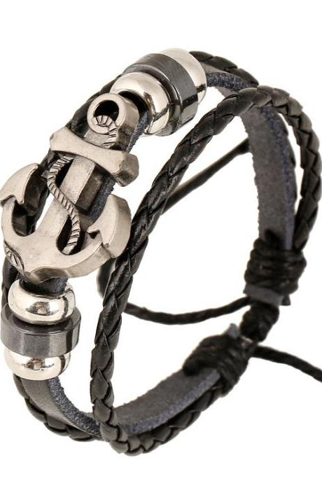 Fashion Beaded Anchor Leather Bracelet