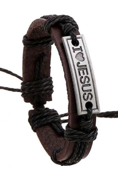 I Love Jesus Hand-woven Alloy Leather Bracelet
