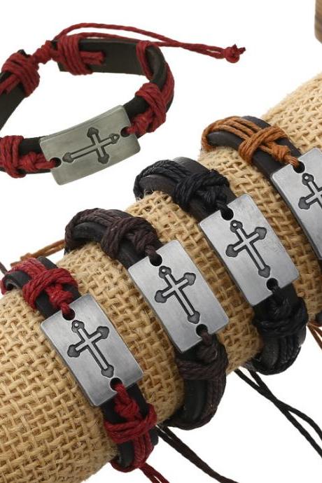 Fashion Hemp Rope Woven Leather Bracelet Set