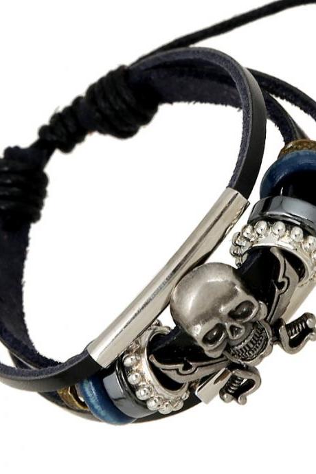Handmade Skull Beaded Leather Bracelet