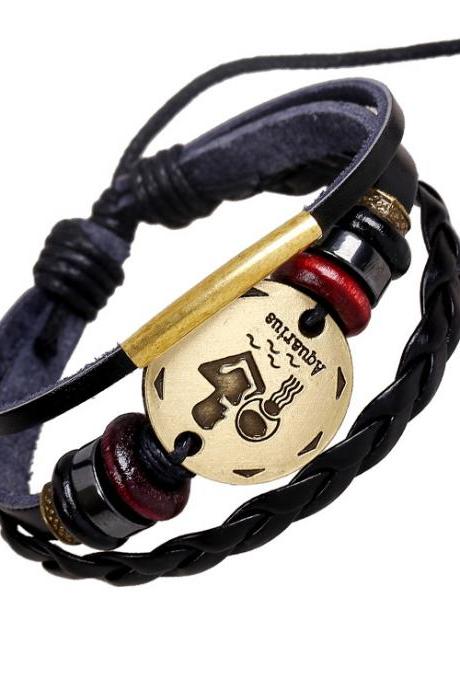 Aquarius Constellation Woven Leather Bracelet