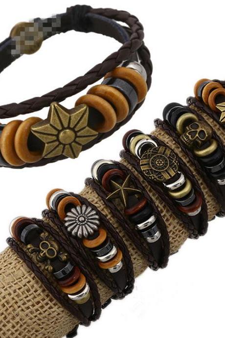 Fashion Beaded Woven Leather Bracelet Set