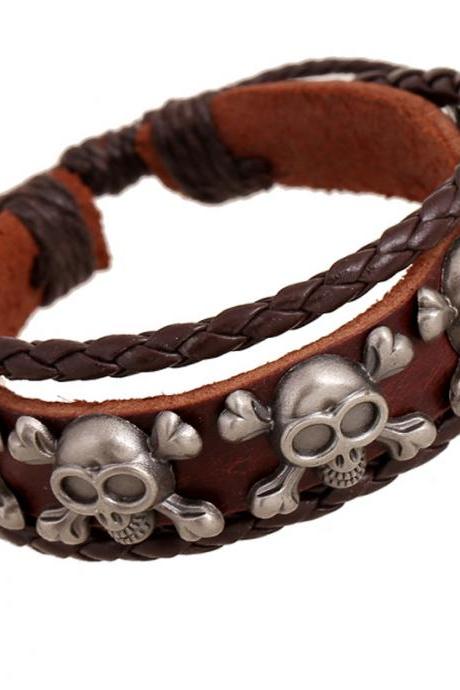Skull Rivet Multilayer Woven Bracelet