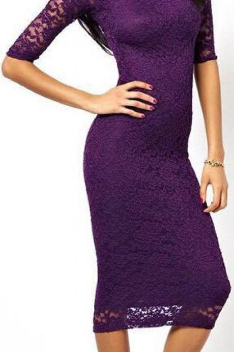 Fashion 3/4 Sleeves Bodycon Long Lace Dress