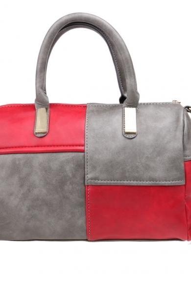 Women Fashion Synthetic Leather Handbag Patchwork Contrast Color Shoulder Bags