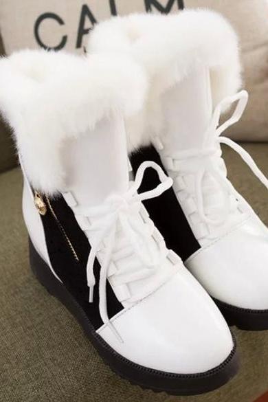 Fashion Women Winter Warm Lace Up Ankle Snow Boot Flat Heel Fleece Lined Size 36-40
