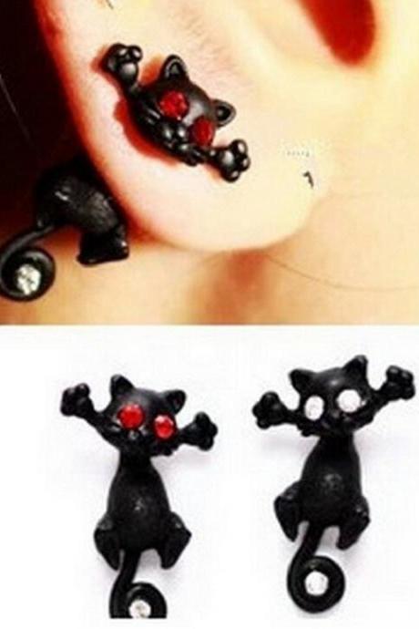 Cute Crystal Black Cat Through Earring