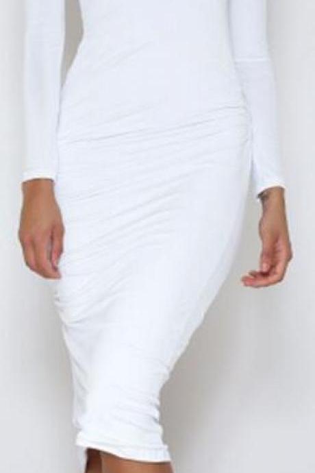Long Sleeve Oblique Neck Bodycon Dress