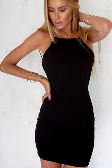Sexy Black Backless Short Bodycon Dress