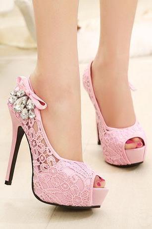 Sexy Lace Peep Toe Stiletto Heel Shoes