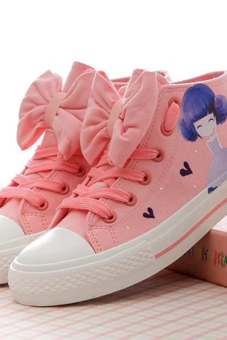 Pink beauty Bowknot Lace Up Sneakers