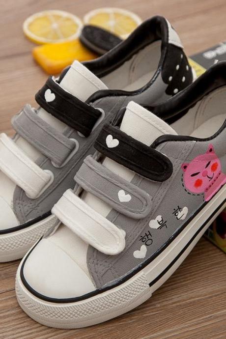 Sweet Velcro Hand-Painted Print Canvas Sneakers