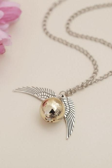 Harry Potter And The Deathly Hallows Golden Snitch Wings Necklace