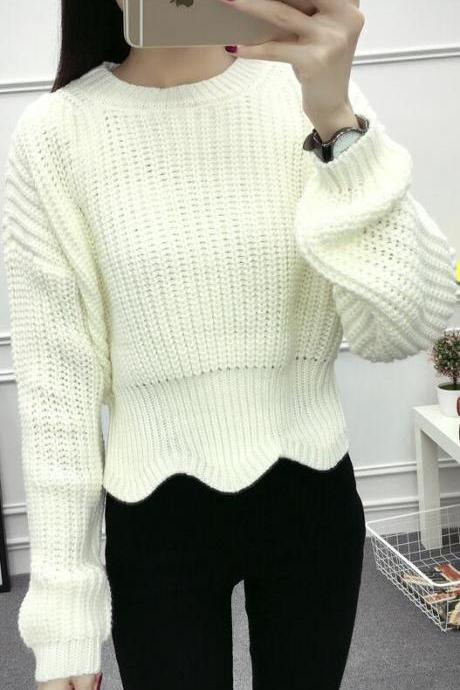 Pull Over High Neck Batwing Sleeve Short Slim Sweater