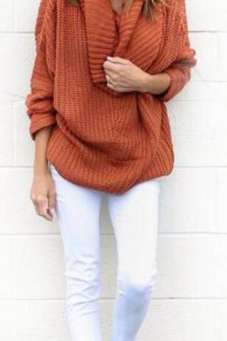 Turtle Neck Knitting Long Sleeves Loose Sweater