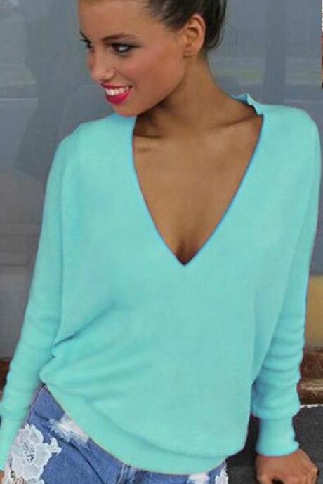 Sexy Long-sleeved V-neck Loose Sweater
