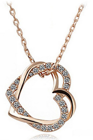 Austria Crystal Double Heart Winding Love Shaped Necklace