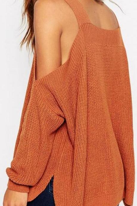 Fashion Sexy Dew Shoulder Irregular Loose Sweater