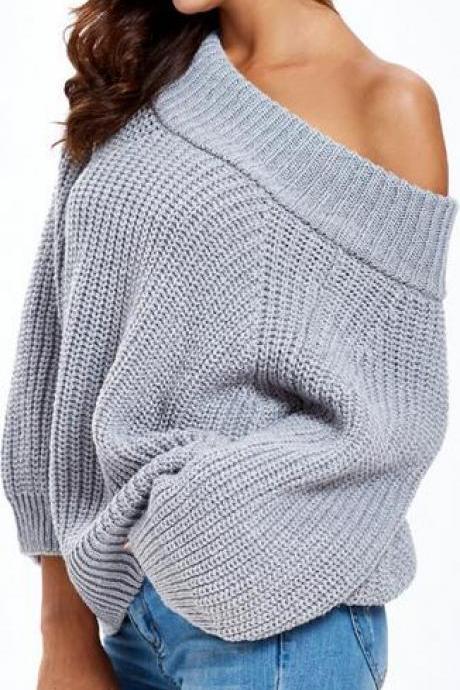 Simple Off Shoulder Pullover Sweater