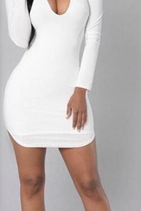 Pure Color High Neck Hollow Out Bodycon Irregular Short Dress