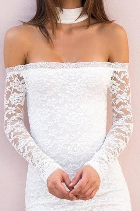 Beautiful White Lace Off Shoulder Short Bodycon Dress