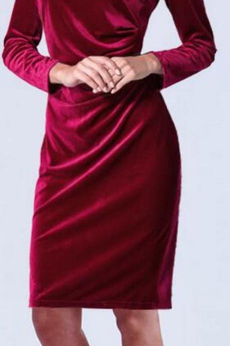 Fashion Velvet Scoop Long Sleeve Knee-length Dress