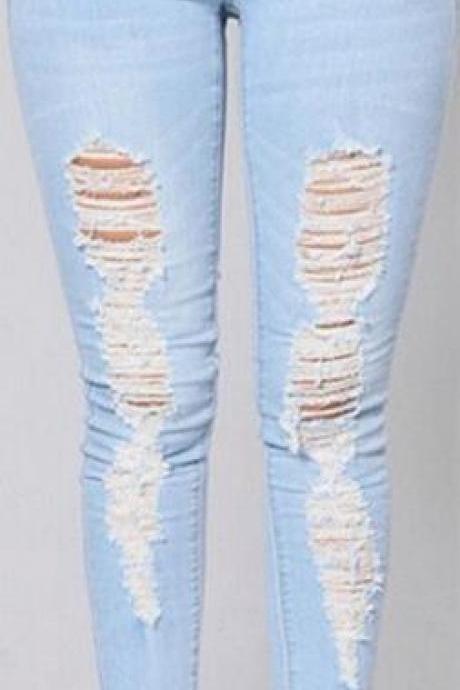 Ripped Low Waist Slim Silhouette Sexy Jeans Pants