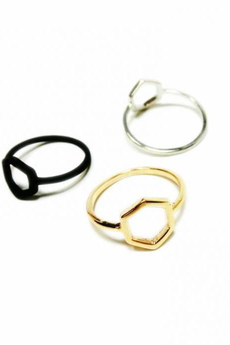 High-grade minimalist punk hexagon ring