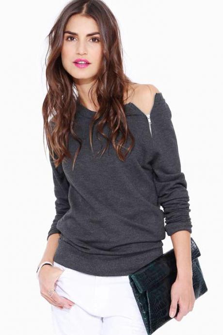 Women Fashion Zipper long sleeved Sweater
